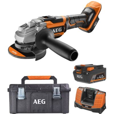 Pack Aeg 18v - Meuleuse Brushless 125 Mm - Batterie 4.0 Ah - Chargeur - Caisse - Publicité Pack Aeg 18v - Meuleuse Brushless 125 Mm - Batterie 4.0 Ah - Chargeur - Caisse - Publicité
