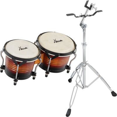 Xdrum Bongo Drum Tambour Percussion Bois Sunburst Peaux Naturales Set Support Pied - Publicité Xdrum Bongo Drum Tambour Percussion Bois Sunburst Peaux Naturales Set Support Pied - Publicité