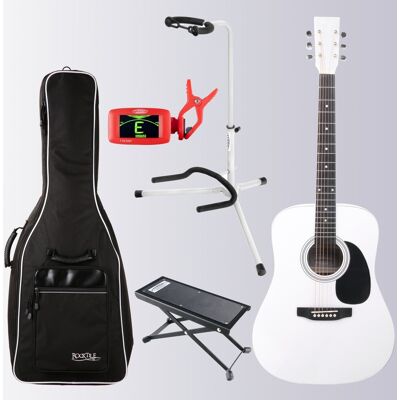 Classic Cantabile Guitare Acoustique Folk Blues Dreadnought 20 Blanc Set Accordeur Housse Statif - Publicité Classic Cantabile Guitare Acoustique Folk Blues Dreadnought 20 Blanc Set Accordeur Housse Statif - Publicité