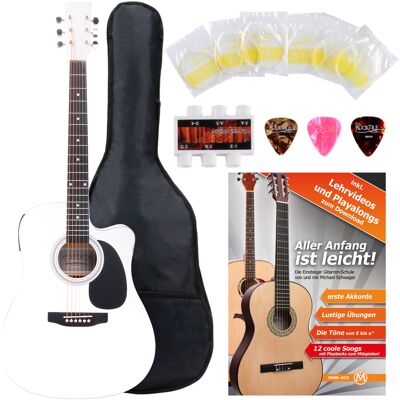 Classic Cantabile Pack De Guitare Electro Acoustique 3-Eq Dreadnought Cutaway Cordes Housse Blanc - Publicité Classic Cantabile Pack De Guitare Electro Acoustique 3-Eq Dreadnought Cutaway Cordes Housse Blanc - Publicité