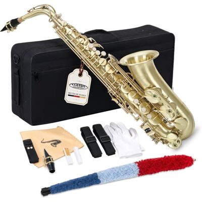 Classic Cantabile Saxophone Saxo Alto Instrument A Vent En Laiton Brossé Set Coffre Embouchure - Publicité Classic Cantabile Saxophone Saxo Alto Instrument A Vent En Laiton Brossé Set Coffre Embouchure - Publicité