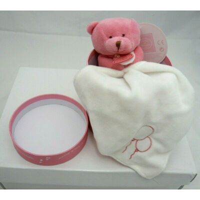 Doudou Et Compagnie Doudou Ours Rose Mouchoir Blanc Et Sa Boite À Musique 10 Cm - Publicité Doudou Et Compagnie Doudou Ours Rose Mouchoir Blanc Et Sa Boite À Musique 10 Cm - Publicité
