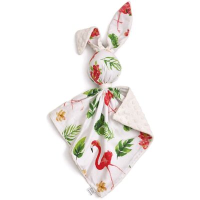 Bobono Peluche Lapin Doudou Double Face En Coton Et Minky - Flamants Roses Corail - Écr - Publicité Bobono Peluche Lapin Doudou Double Face En Coton Et Minky - Flamants Roses Corail - Écr - Publicité