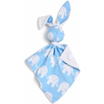 Bobono Peluche Lapin Doudou Double Face En Coton Et Minky - Éléphants Bleus - Blanc - Publicité Bobono Peluche Lapin Doudou Double Face En Coton Et Minky - Éléphants Bleus - Blanc - Publicité