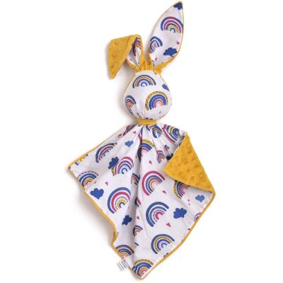 Bobono Peluche Lapin Doudou, Double Face En Coton Et Minky - Arc-En-Ciel - Moutarde - Publicité Bobono Peluche Lapin Doudou, Double Face En Coton Et Minky - Arc-En-Ciel - Moutarde - Publicité