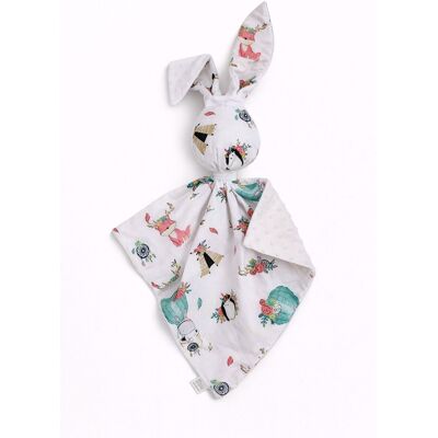 Bobono Peluche Lapin Doudou Double Face En Coton Et Minky - Renards Beiges - Blanc - Publicité Bobono Peluche Lapin Doudou Double Face En Coton Et Minky - Renards Beiges - Blanc - Publicité