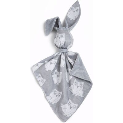 Bobono Peluche Lapin Doudou Double Face En Coton Et Minky - Hiboux Gris - Gris - Publicité Bobono Peluche Lapin Doudou Double Face En Coton Et Minky - Hiboux Gris - Gris - Publicité