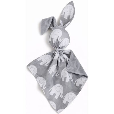 Bobono Peluche Lapin Doudou Double Face En Coton Et Minky - Éléphants Gris - Gris - Publicité Bobono Peluche Lapin Doudou Double Face En Coton Et Minky - Éléphants Gris - Gris - Publicité