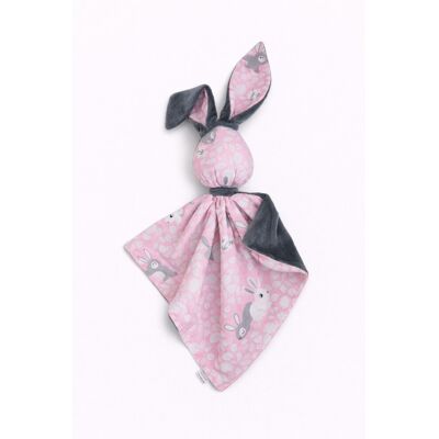 Bobono Peluche Lapin Doudou Double Face En Coton Et Minky - Lapins Roses - Gris Foncé - Publicité Bobono Peluche Lapin Doudou Double Face En Coton Et Minky - Lapins Roses - Gris Foncé - Publicité