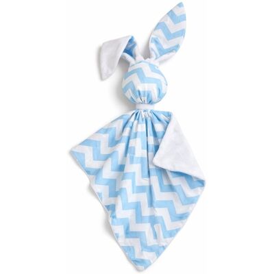 Bobono Peluche Lapin Doudou Double Face En Coton Et Minky - Bleu Chevron - Blanc - Publicité Bobono Peluche Lapin Doudou Double Face En Coton Et Minky - Bleu Chevron - Blanc - Publicité