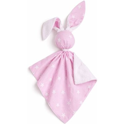 Bobono Peluche Lapin Doudou, Double Face En Coton Et Minky - Étoiles Roses - Blanc - Publicité Bobono Peluche Lapin Doudou, Double Face En Coton Et Minky - Étoiles Roses - Blanc - Publicité