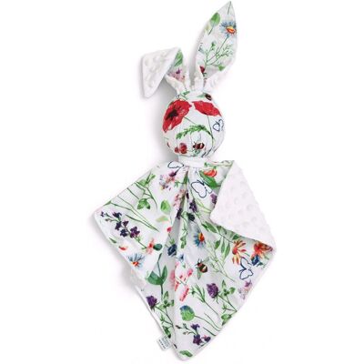 Bobono Peluche Lapin Doudou, Double Face En Coton Et Minky - Prairie - Blanc - Publicité Bobono Peluche Lapin Doudou, Double Face En Coton Et Minky - Prairie - Blanc - Publicité