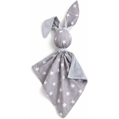 Bobono Peluche Lapin Doudou Double Face En Coton Et Minky - Étoiles Grises - Gris - Publicité Bobono Peluche Lapin Doudou Double Face En Coton Et Minky - Étoiles Grises - Gris - Publicité