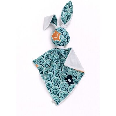 Bobono Peluche Lapin Doudou, Double Face En Coton Et Minky - Forêt De Menthe - Blanc - Publicité Bobono Peluche Lapin Doudou, Double Face En Coton Et Minky - Forêt De Menthe - Blanc - Publicité