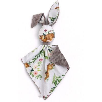 Bobono Peluche Lapin Doudou, Double Face Coton Et Minky - Dans La Forêt - Gris - Publicité Bobono Peluche Lapin Doudou, Double Face Coton Et Minky - Dans La Forêt - Gris - Publicité