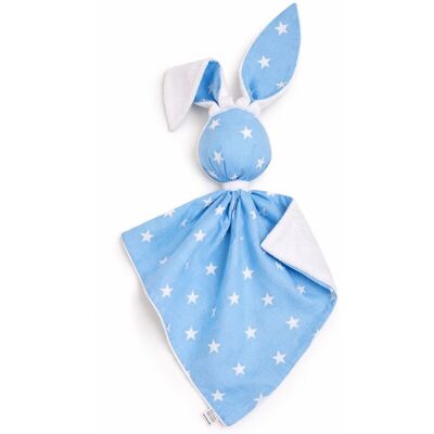 Bobono Peluche Lapin Doudou Double Face En Coton Et Minky - Étoiles Bleues - Blanc - Publicité Bobono Peluche Lapin Doudou Double Face En Coton Et Minky - Étoiles Bleues - Blanc - Publicité