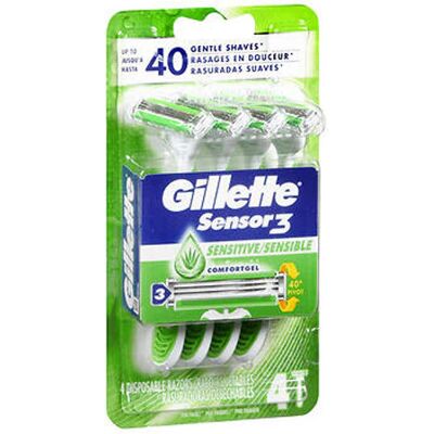 Gillette Sensor3 Rasoir Jetable Sensible, Tête Pivotante, 4 Lames, 4 Pièces - Publicité Gillette Sensor3 Rasoir Jetable Sensible, Tête Pivotante, 4 Lames, 4 Pièces - Publicité