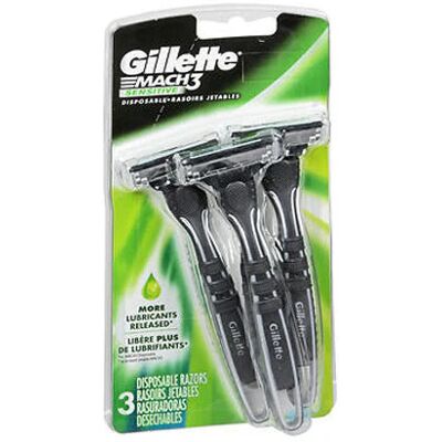 Gillette Mach3 Rasoir Jetable Peaux Sensibles, Lot De 3 - Publicité Gillette Mach3 Rasoir Jetable Peaux Sensibles, Lot De 3 - Publicité