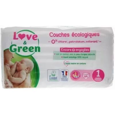 Couches Hypoallergéniques Love & Green Taille 1 - 2-5 kg - Publicité Couches Hypoallergéniques Love & Green Taille 1 - 2-5 kg - Publicité