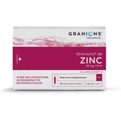 Médicaments sans ordonnance > Médicaments dermatologiques > Médicaments pour traiter une irritation cutanée Granions de Zinc Solution buvable 30 x 2 ml - Publicité Médicaments sans ordonnance > Médicaments dermatologiques > Médicaments pour traiter une irritation cutanée Granions de Zinc Solution buvable 30 x 2 ml - Publicité