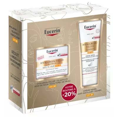 Parapharmacie en ligne > Beauté & Soins > Produits de soins du corps > Soins anti-âge Eucerin Hyaluron-Filler Elasticity Soin de Jour SPF30 50 ml + Crème Mains Anti-Taches & Anti-Âge SPF30 75 ml - Publicité Parapharmacie en ligne > Beauté & Soins > Produits de soins du corps > Soins anti-âge Eucerin Hyaluron-Filler Elasticity Soin de Jour SPF30 50 ml + Crème Mains Anti-Taches & Anti-Âge SPF30 75 ml - Publicité