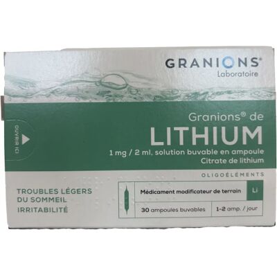 Médicaments sans ordonnance > Médicaments pour la forme et la vitalité > Médicaments contre les troubles du sommeil Granions de Lithium Solution buvable 30 x 2 ml - Publicité Médicaments sans ordonnance > Médicaments pour la forme et la vitalité > Médicaments contre les troubles du sommeil Granions de Lithium Solution buvable 30 x 2 ml - Publicité
