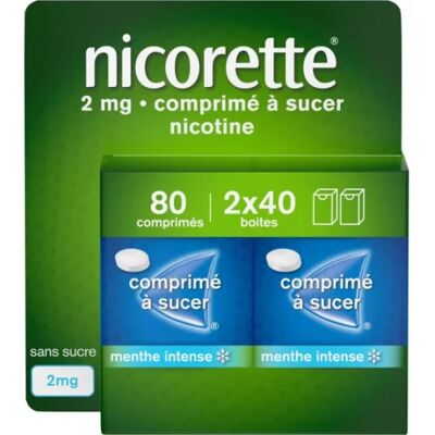 Médicaments sans ordonnance > Médicaments pour le sevrage tabagique Nicorette 2 mg Comprimés à Sucer Menthe Intense40 x 2 - Publicité Médicaments sans ordonnance > Médicaments pour le sevrage tabagique Nicorette 2 mg Comprimés à Sucer Menthe Intense40 x 2 - Publicité