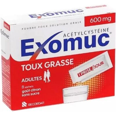 Médicaments sans ordonnance > Médicaments contre les maux de gorge et la toux > Médicaments contre la bronchite Exomuc 600 mg Sachets à diluer x 6 - Publicité Médicaments sans ordonnance > Médicaments contre les maux de gorge et la toux > Médicaments contre la bronchite Exomuc 600 mg Sachets à diluer x 6 - Publicité