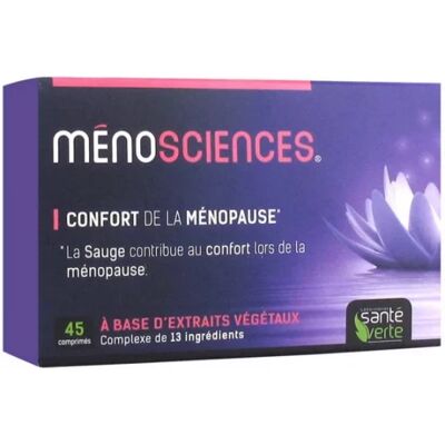 SANTE VERTE Meno'Sciences - Support ménopause - 45 Comprimés - Publicité SANTE VERTE Meno'Sciences - Support ménopause - 45 Comprimés - Publicité