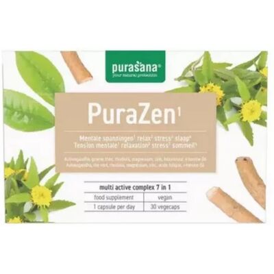 Purasana PuraZen 30 Végécaps - Soutient le bien-être mental - Publicité Purasana PuraZen 30 Végécaps - Soutient le bien-être mental - Publicité