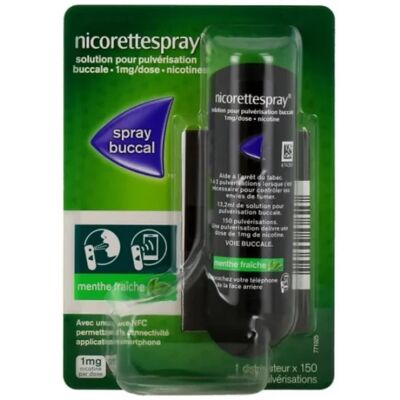 Médicaments sans ordonnance > Médicaments pour le sevrage tabagique NicoretteSpray 1 mg Menthe Fraîche Solution en spray x 150 - Publicité Médicaments sans ordonnance > Médicaments pour le sevrage tabagique NicoretteSpray 1 mg Menthe Fraîche Solution en spray x 150 - Publicité