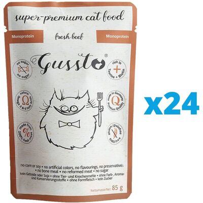 GUSSTO Nourriture humide pour chats au bœuf - 24x85g - Sans céréales - Publicité GUSSTO Nourriture humide pour chats au bœuf - 24x85g - Sans céréales - Publicité