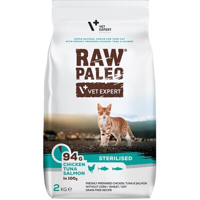 VETEXPERT Raw Paleo Nourriture pour chats stérilisés poulet, thon et saumon - 2 kg - Publicité VETEXPERT Raw Paleo Nourriture pour chats stérilisés poulet, thon et saumon - 2 kg - Publicité