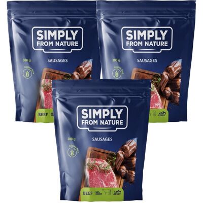 Marque Modèle Saucisses de Bœuf Variante - Friandises pour chiens - Publicité Marque Modèle Saucisses de Bœuf Variante - Friandises pour chiens - Publicité