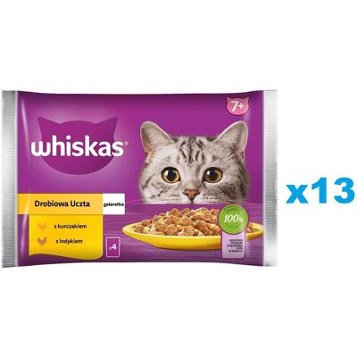 WHISKAS Senior sachet 52x85g Poultry Feast nourriture humide en gelée pour chats âgés avec : poulet, dinde - Publicité WHISKAS Senior sachet 52x85g Poultry Feast nourriture humide en gelée pour chats âgés avec : poulet, dinde - Publicité