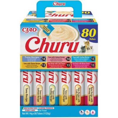 INABA Cat Churu Tuna Recipe Mélange de friandises crémeuses au thon pour chats 80x14g - Publicité INABA Cat Churu Tuna Recipe Mélange de friandises crémeuses au thon pour chats 80x14g - Publicité