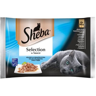 SHEBA Selection in Sauce 4 x 85 g mélange de saveurs de poisson - Publicité SHEBA Selection in Sauce 4 x 85 g mélange de saveurs de poisson - Publicité