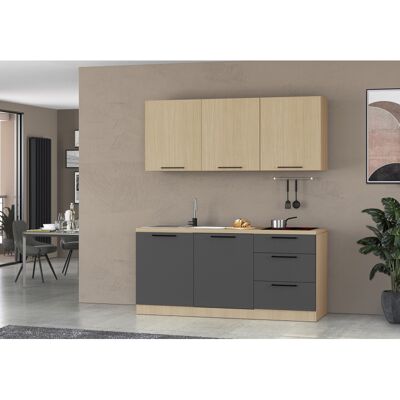 Deladeco Cuisine complète 180 cm contemporaine anthracite mat/chêne Louna Anthracite mat/chêne chopin - Publicité Deladeco Cuisine complète 180 cm contemporaine anthracite mat/chêne Louna Anthracite mat/chêne chopin - Publicité