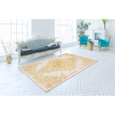 Deladeco Tapis baroque brillant beige intérieur avec effet 3D Beaumont Beige 120x170 - Publicité Deladeco Tapis baroque brillant beige intérieur avec effet 3D Beaumont Beige 120x170 - Publicité