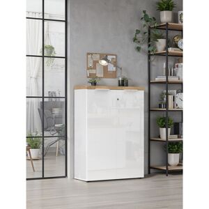Vivabita Armoire de bureau moderne H 115 cm blanc laqué/chêne Daisy Blanc laqué/chêne - Publicité Vivabita Armoire de bureau moderne H 115 cm blanc laqué/chêne Daisy Blanc laqué/chêne - Publicité