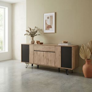 Deladeco Buffet/bahut industriel 220 cm chêne/noir Nixon Chêne/noir - Publicité Deladeco Buffet/bahut industriel 220 cm chêne/noir Nixon Chêne/noir - Publicité