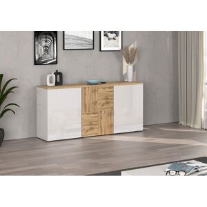 Deladeco Buffet/bahut moderne 150 cm blanc brillant/chêne wotan Isayane Blanc brillant/chêne wotan - Publicité Deladeco Buffet/bahut moderne 150 cm blanc brillant/chêne wotan Isayane Blanc brillant/chêne wotan - Publicité