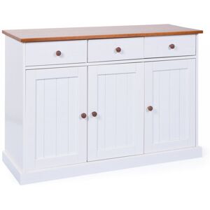 Deladeco Buffet/bahut style campagne 130 cm en pin massif blanc Radja Blanc/brun - Publicité Deladeco Buffet/bahut style campagne 130 cm en pin massif blanc Radja Blanc/brun - Publicité