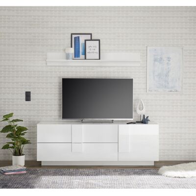 Balias Home Meuble TV moderne 1 porte/2 tiroirs blanc laqué brillant Uranus Blanc laqué brillant - Publicité Balias Home Meuble TV moderne 1 porte/2 tiroirs blanc laqué brillant Uranus Blanc laqué brillant - Publicité