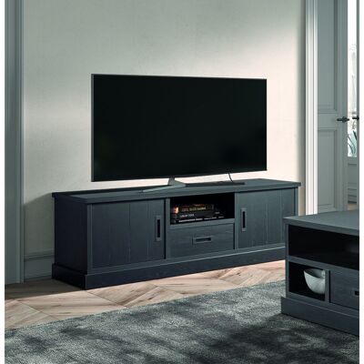 Deladeco Meuble TV moderne noir 166 cm Raphie Noir - Publicité Deladeco Meuble TV moderne noir 166 cm Raphie Noir - Publicité