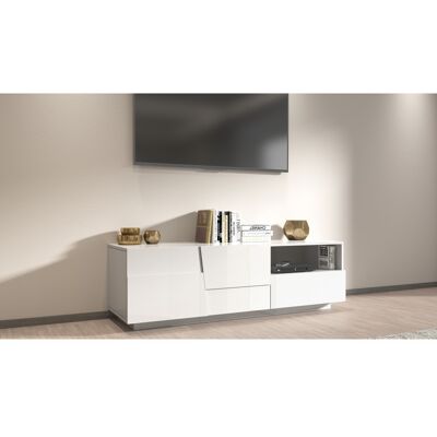 Deladeco Meuble TV moderne 150 cm blanc brillant Pedro Blanc laqué brillant - Publicité Deladeco Meuble TV moderne 150 cm blanc brillant Pedro Blanc laqué brillant - Publicité