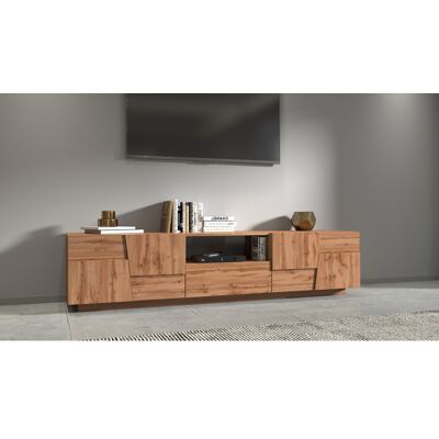 Deladeco Meuble TV moderne 220 cm chêne wotan Pedro Chêne wotan - Publicité Deladeco Meuble TV moderne 220 cm chêne wotan Pedro Chêne wotan - Publicité