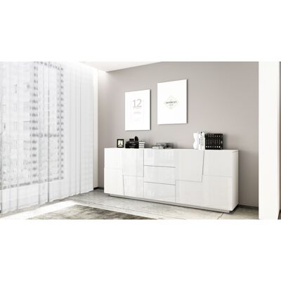 Deladeco Buffet/bahut moderne 4 portes/3 tiroirs blanc brillant Pedro Blanc laqué brillant - Publicité Deladeco Buffet/bahut moderne 4 portes/3 tiroirs blanc brillant Pedro Blanc laqué brillant - Publicité