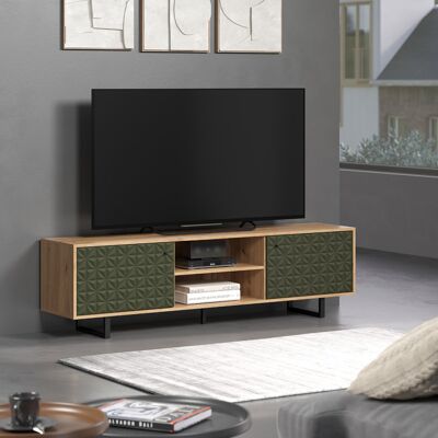 Deladeco Meuble TV moderne 184 cm chêne artisan/vert Santana Chêne artisan/vert - Publicité Deladeco Meuble TV moderne 184 cm chêne artisan/vert Santana Chêne artisan/vert - Publicité