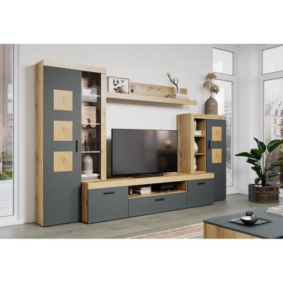 Deladeco Ensemble TV moderne chêne/anthracite Bonnie Chêne/anthracite - Publicité Deladeco Ensemble TV moderne chêne/anthracite Bonnie Chêne/anthracite - Publicité